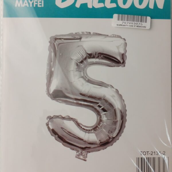 Casey 102cm Silver Balloon Number.5 Retail Packaging No