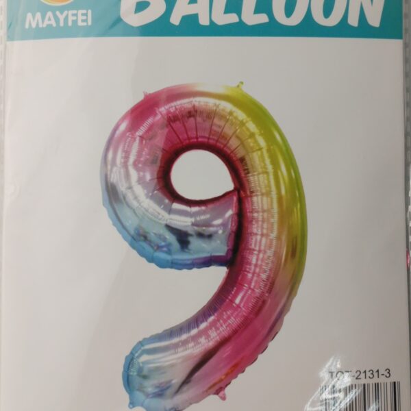 Casey 102cm Rainbow Balloon Number.9 Retail Packaging No