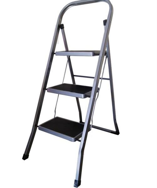 Totally Folding 3 Step Ladder Silver With Black Accents