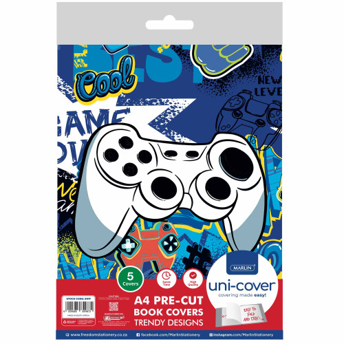 Marlin A4 PreCut Book Covers Cool Gamer 5pack