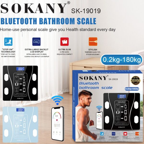 Sokany 180KG Bluetooth Bathroom Scale Black