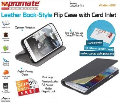 Promate Grey Folio S5 Bookcover with inside card