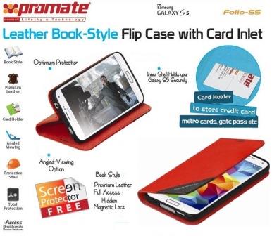 Promate Red Folio S5 Bookcover with inside card