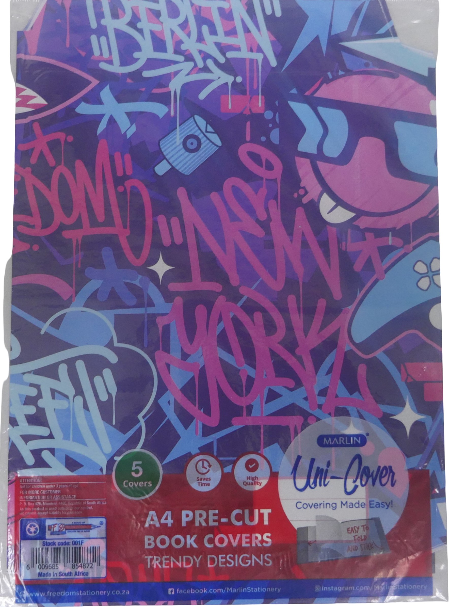6009685854872-5 Marlin A4 Graffiti Precut Book Covers 5 Pack - Image 1