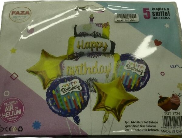 Casey 5pc Blue and Gold Themed Birthday Balloon Set