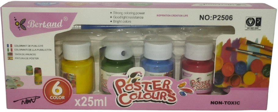 BW-P2506-6 Bertand 6 x 25ml Assorted Poster Paint Colors Set - Image 1