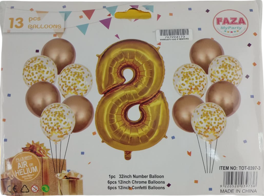 IZY-0397-3-NR8G Casey 13pc Gold and White Balloon Set Nr 8 - Image 1